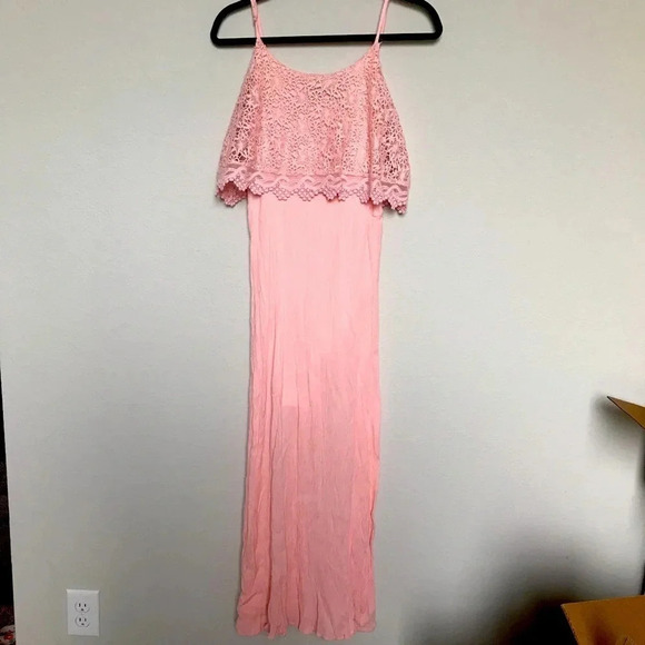 Francesca's Light Pink Lace Maxi Dress - Picture 2 of 5